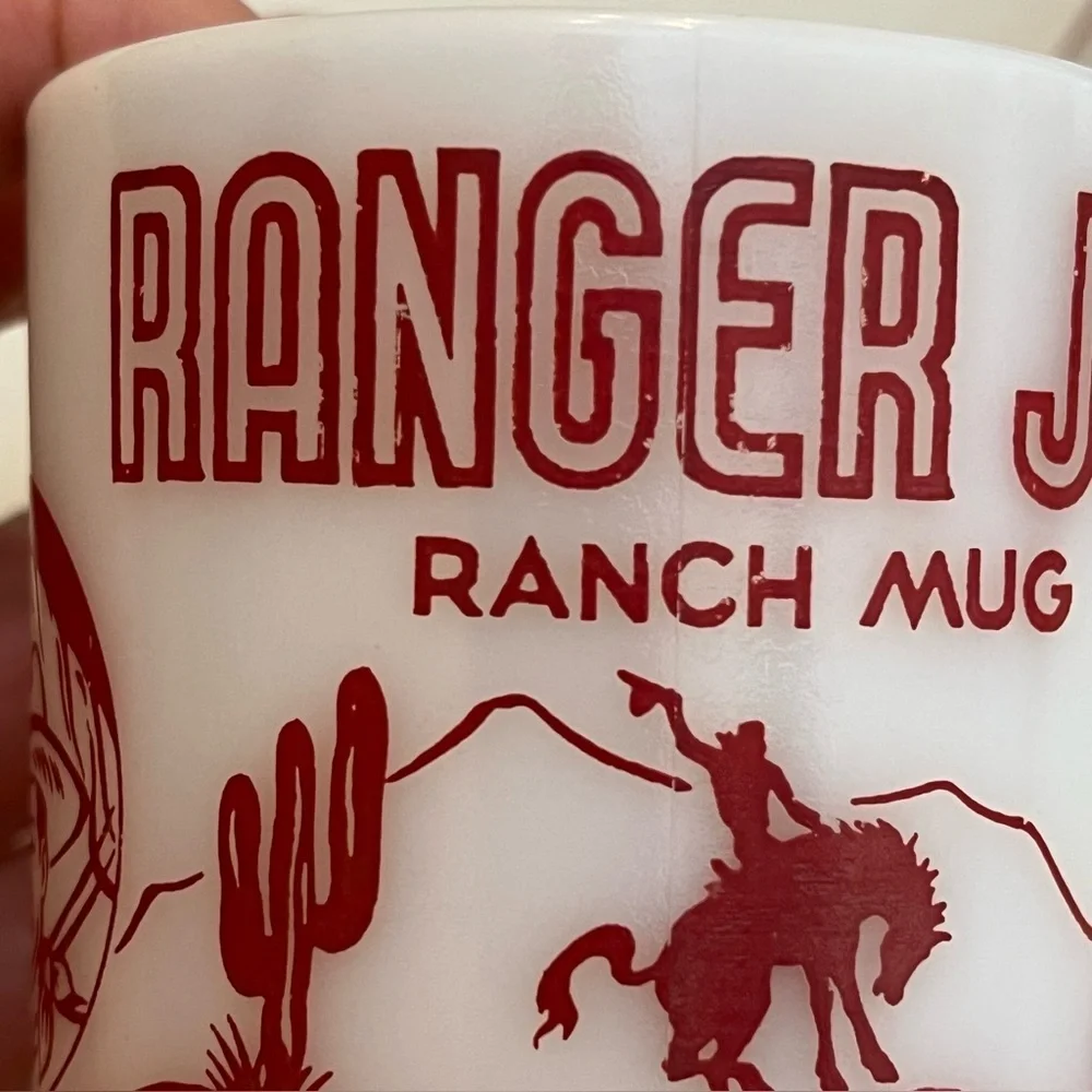 Vintage Ranger Joe Round Up Bowl and Mug Set Hazel Atlas Milk Glass 1950's Rare